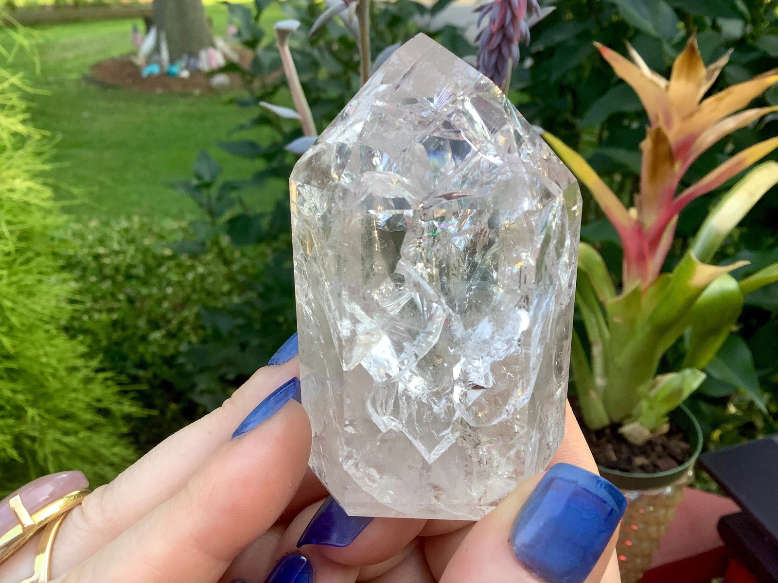 Clear Quartz Crystal Generator ~ 7 oz. ~ 2 1/2″ Tall ~ Sparkling Rainbow Inclus