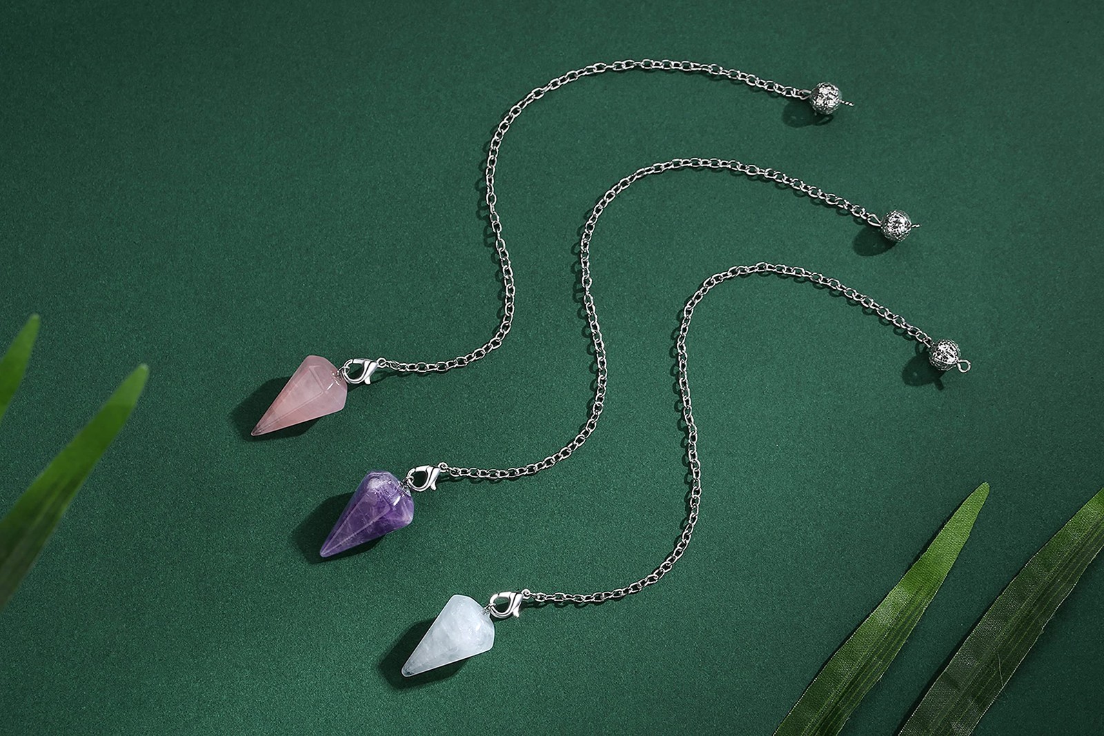 3 Pcs Crystal Pendulums Set for Divination Dowsing Natural Amethyst Rose Quar…