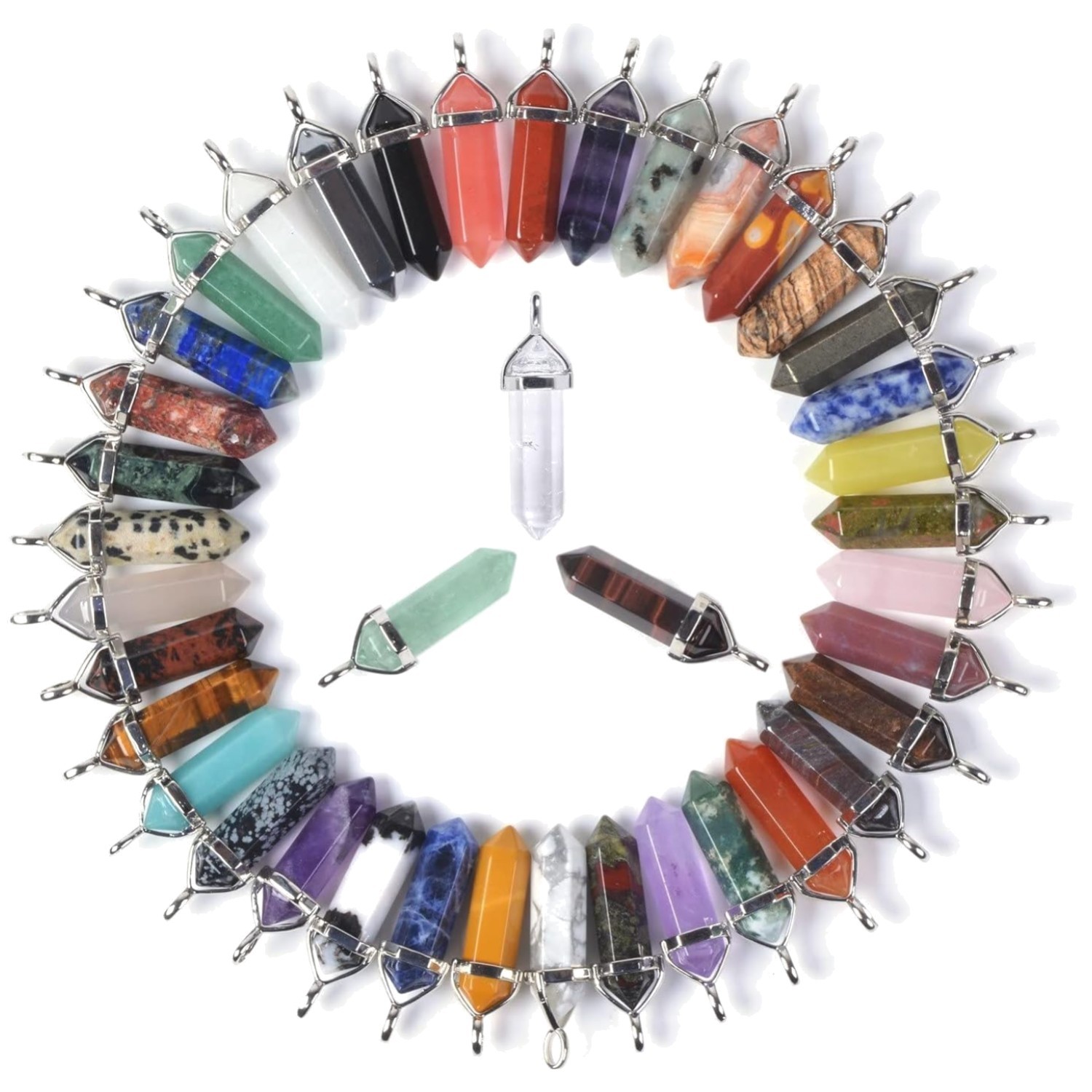 Reiki Crystal Pendant Beads Lot – 24pcs Natural Stones