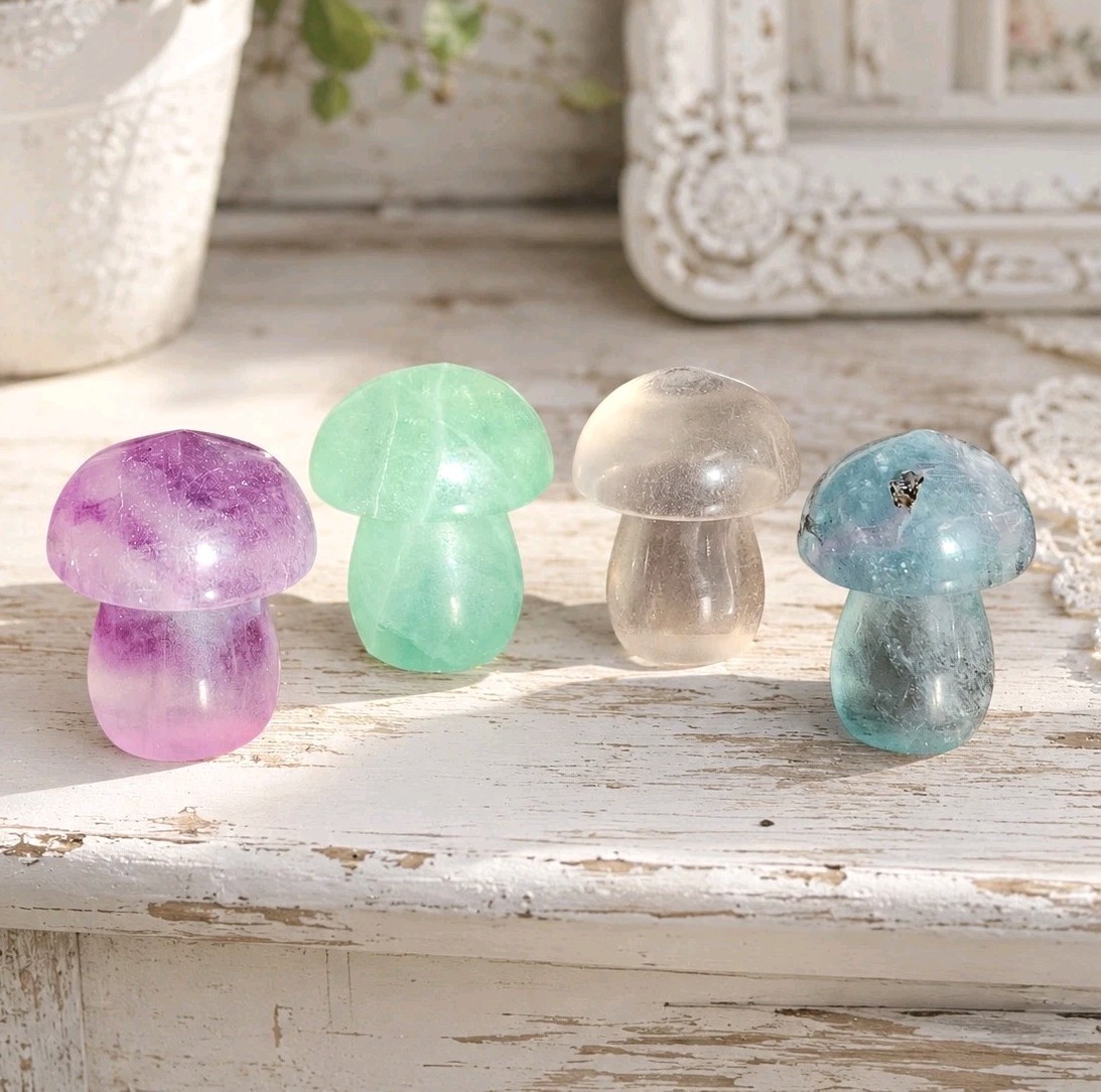 Lot Of 4 Natural Polished Mini Fluorite Mushrooms – USA