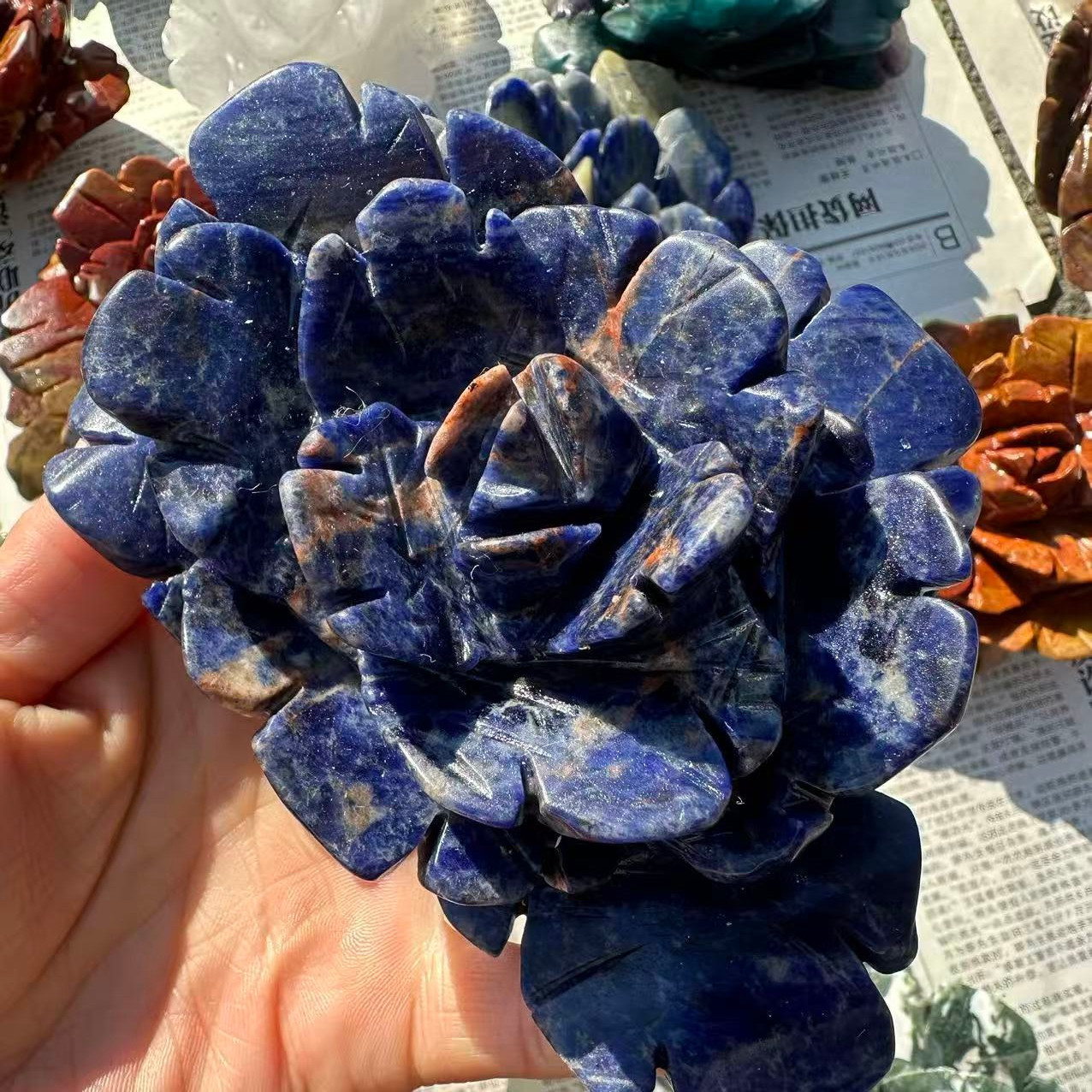 1pc Natural Sodalite Quartz Carved Flower Skull Crystal Reiki Decor Gift