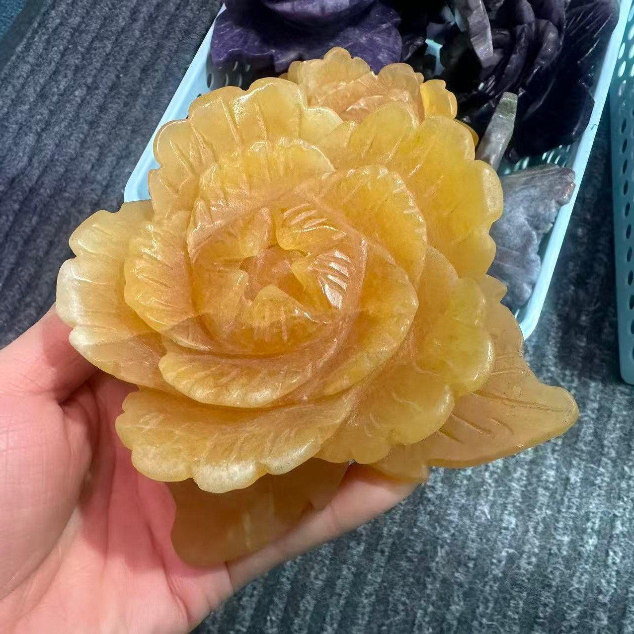 1pc Natural Yellow Calcite Quartz Carved Crystal Flower Skull Reiki Decor Gift