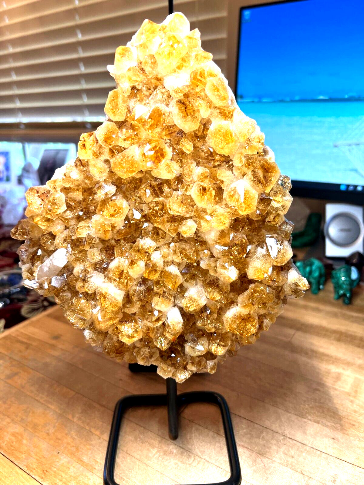 Citrine Crystal Gemstone Energizing LG W Calcite Point Healer Geode Specimen 560